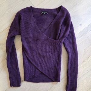 Express Deep Purple Ribbed V-Neck Sweater